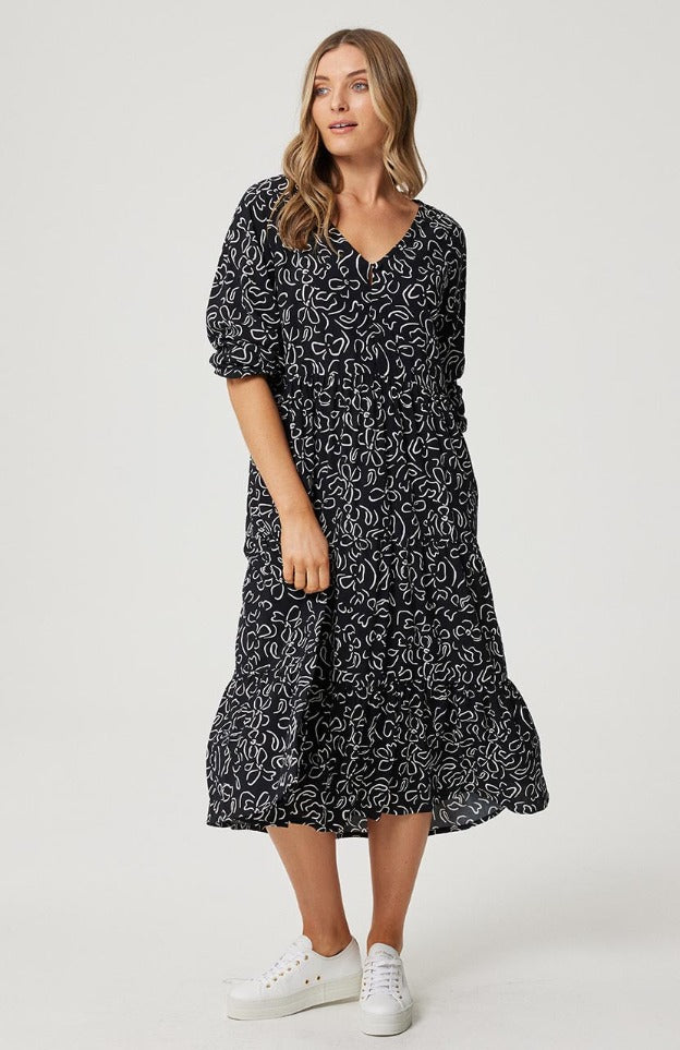 Cartel and Willow - Cali Midi Dress | Black Stencil