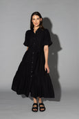 Drama the Label - Gracie Dress | Black Jacquard Stripe