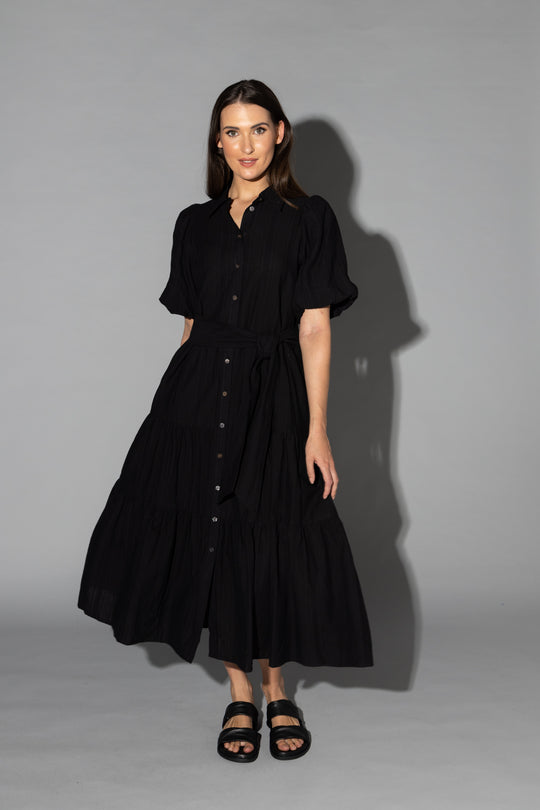 Drama the Label - Gracie Dress | Black Jacquard Stripe