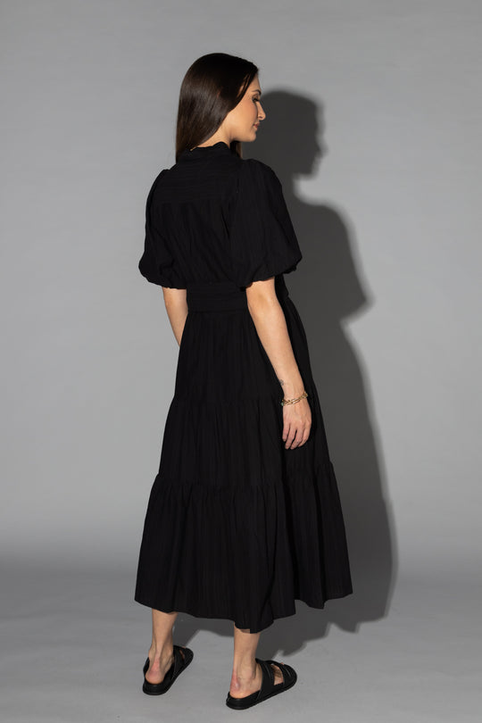 Drama the Label - Gracie Dress | Black Jacquard Stripe