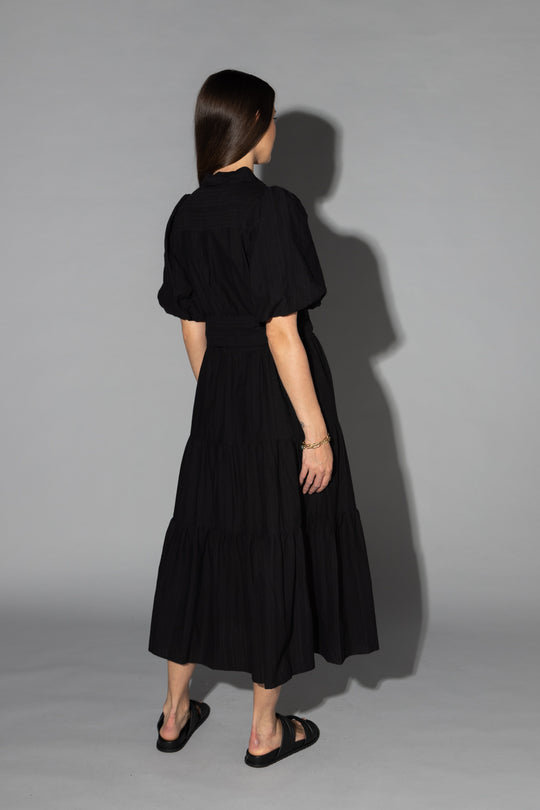 Drama the Label - Gracie Dress | Black Jacquard Stripe