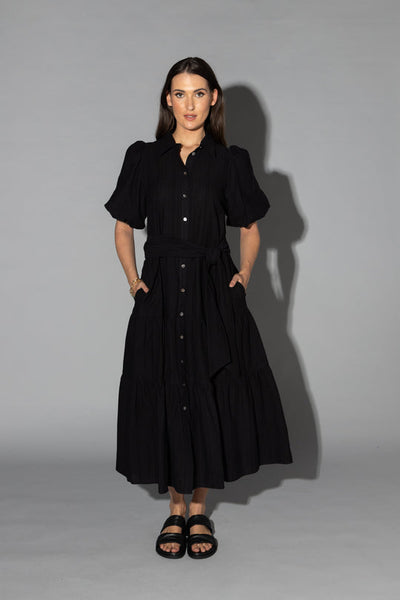 Drama the Label - Gracie Dress | Black Jacquard Stripe