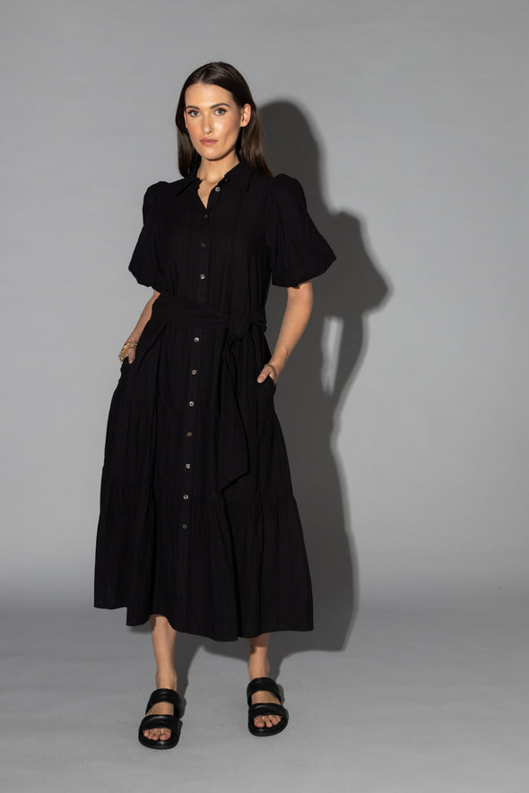 Drama the Label - Gracie Dress | Black Jacquard Stripe