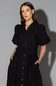 Drama the Label - Gracie Dress | Black Jacquard Stripe