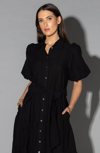 Drama the Label - Gracie Dress | Black Jacquard Stripe