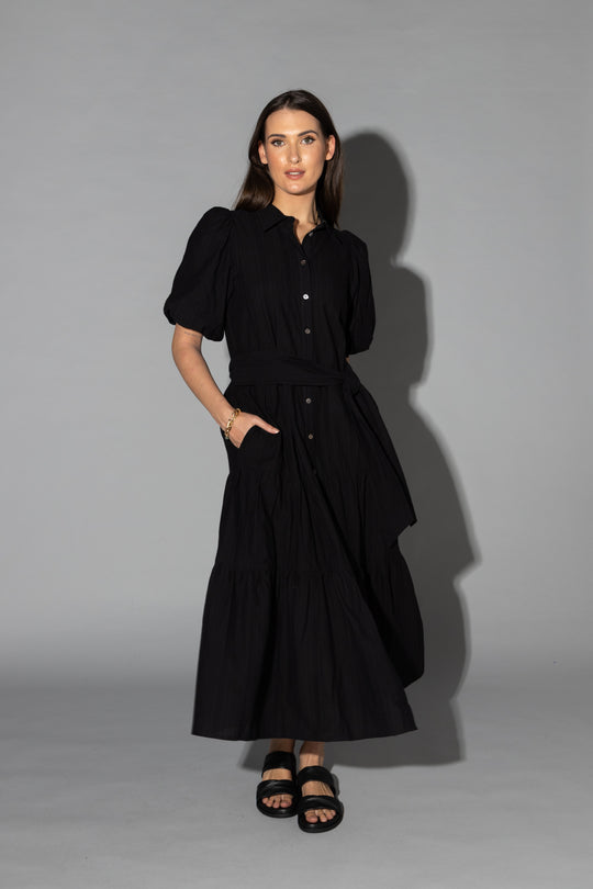 Drama the Label - Gracie Dress | Black Jacquard Stripe