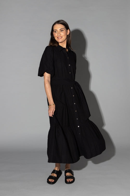Drama the Label - Gracie Dress | Black Jacquard Stripe