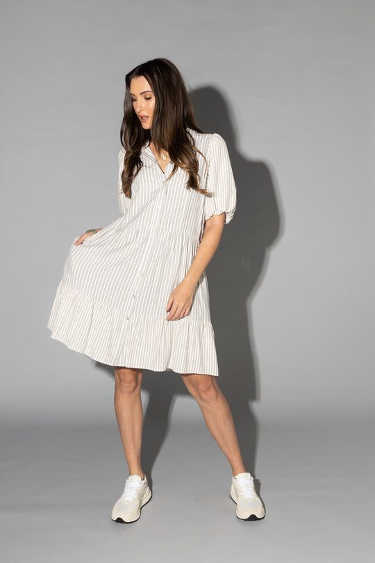 Drama the Label - Will Dress | Ecru Stripe