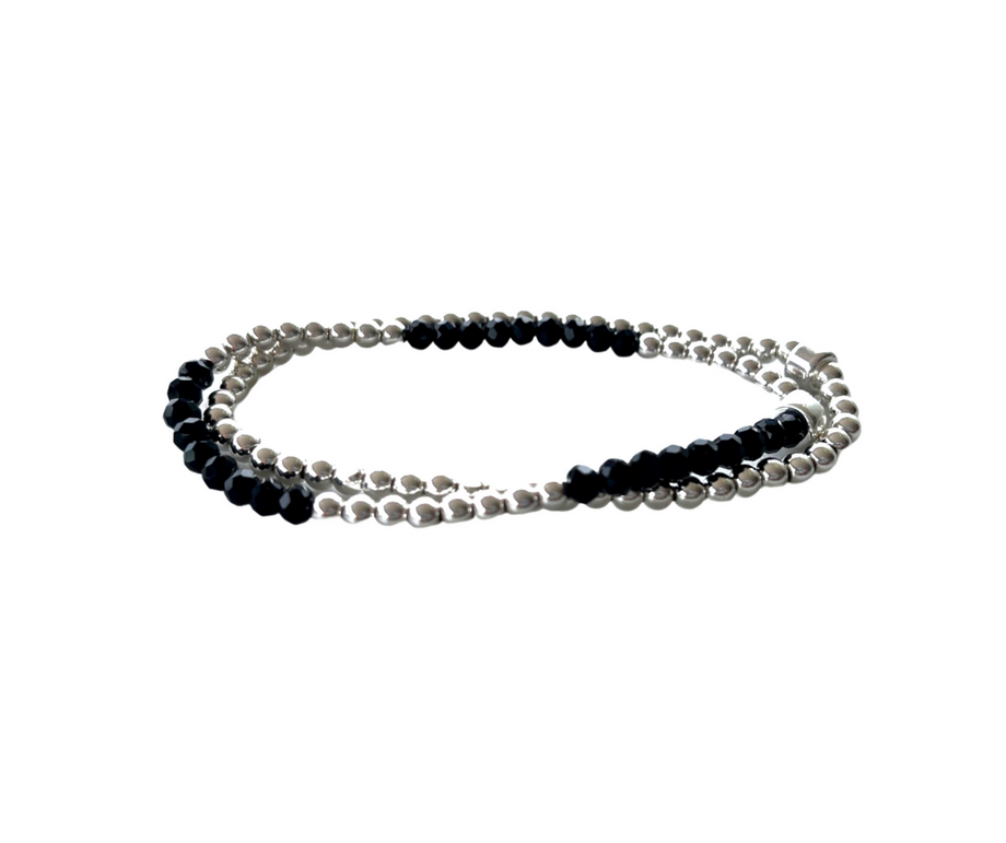 Lindi Kingi + Kelly - Beaded Bracelet Set | Black and Silver Stripe