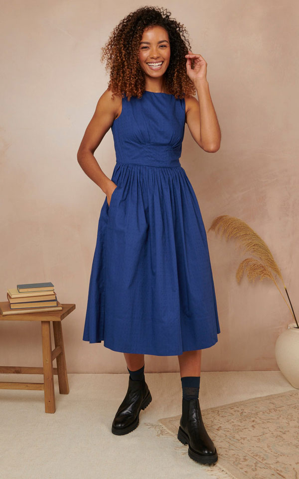 Emily and Fin - Abigail Dress | Lapis Cotton Dobby