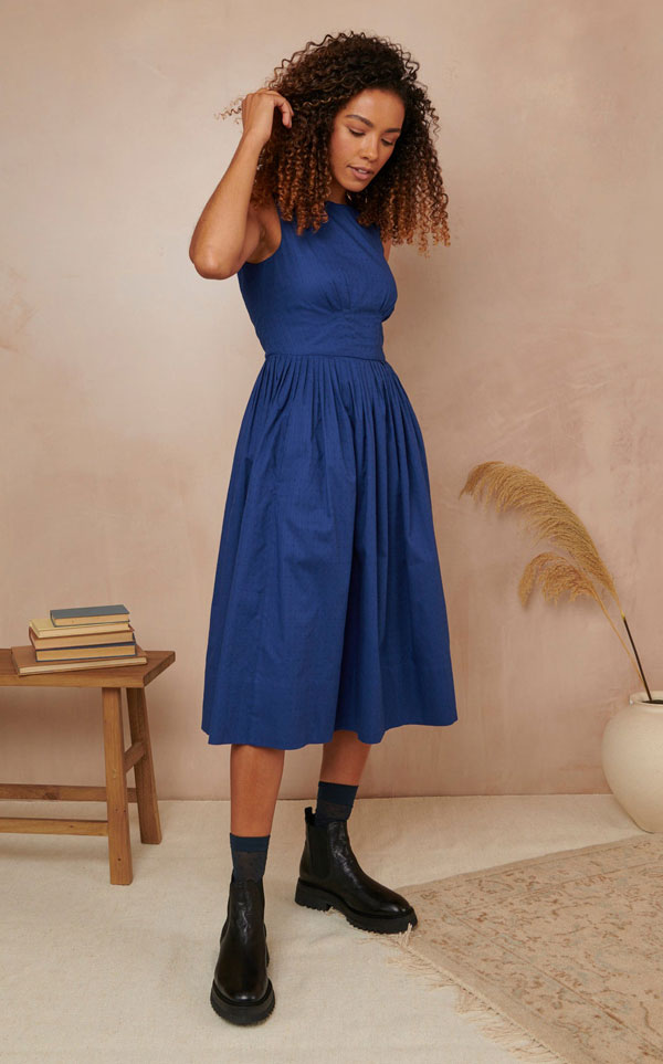 Emily and Fin - Abigail Dress | Lapis Cotton Dobby