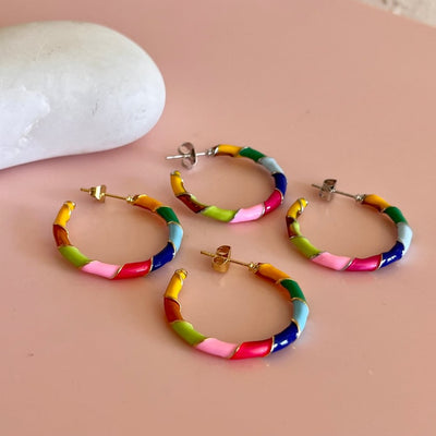 Penny Foggo - Big Enamel Multicolour Stripey Hoops