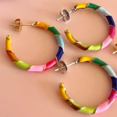 Penny Foggo - Big Enamel Multicolour Stripey Hoops