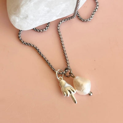 Penny Foggo - Hand Signal and Pearl Necklace | Silver