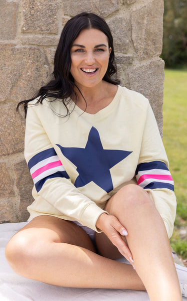 Jovie the Label - Holiday Sweater Lemon- Navy Star