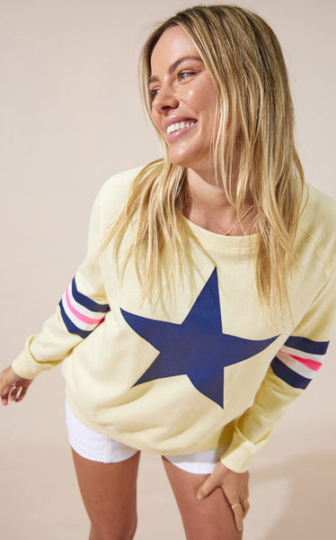 Jovie the Label - Holiday Sweater Lemon- Navy Star