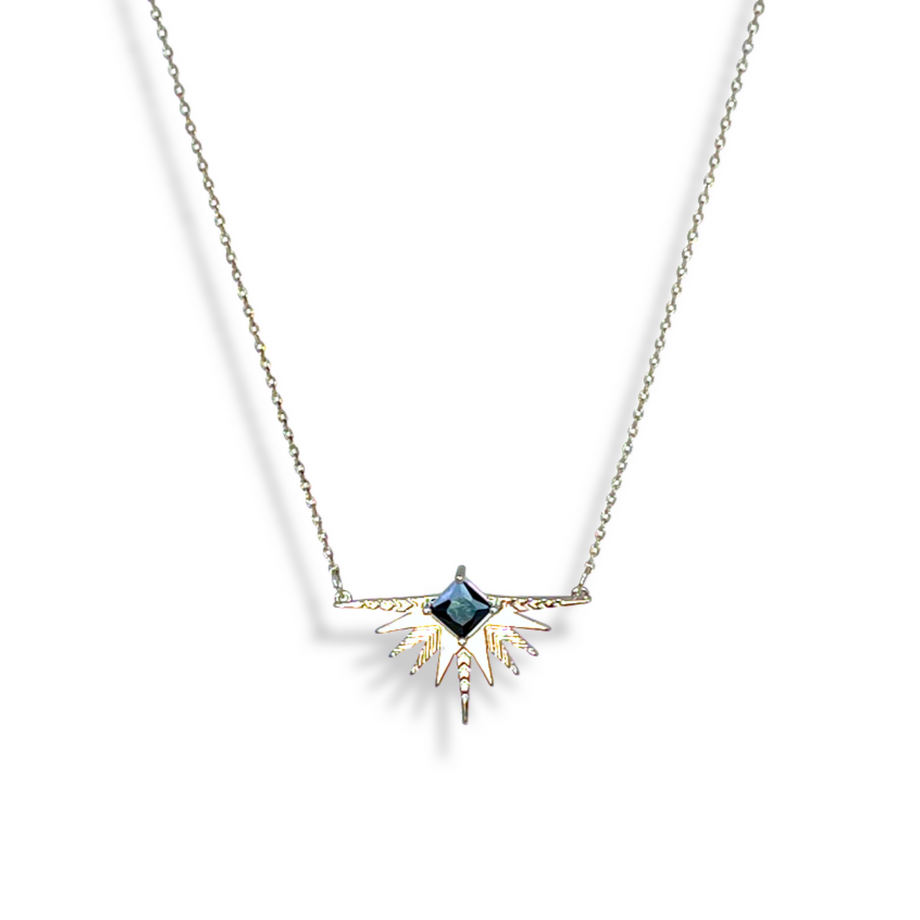 Lindi Kingi x Kelly - A Dusting of Jewels Solar Necklace | Platinum with Black Stone