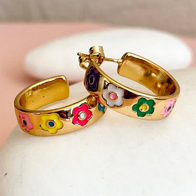 Penny Foggo - Bright Multi Flower Hoops | Gold