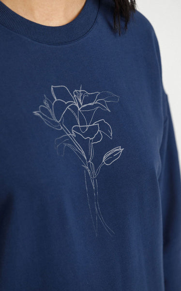 HOMELEE - Camilla Crew Indigo Blue with Tonal Floral Print