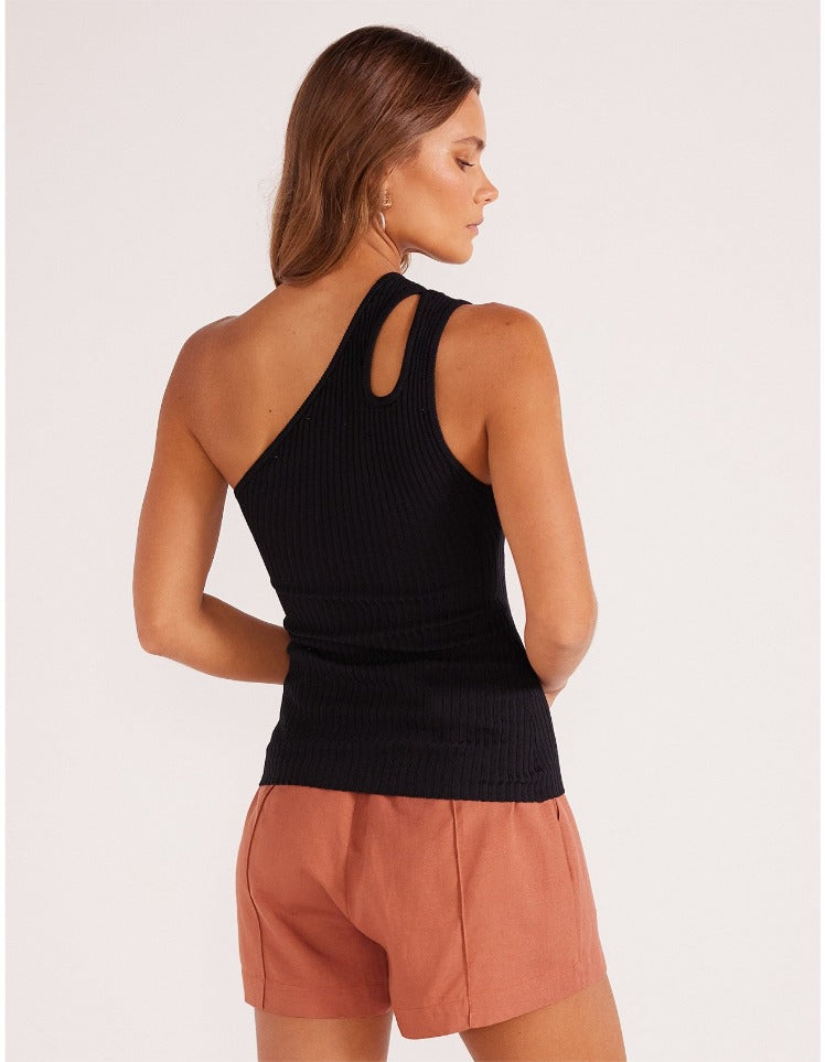 Mink Pink - Ella One Shoulder Knit Top | Black