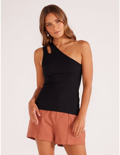 Mink Pink - Ella One Shoulder Knit Top | Black