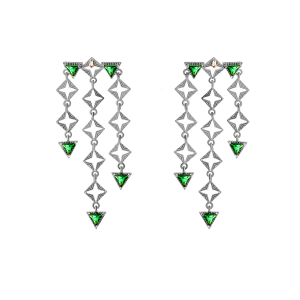 Lindi Kingi x Kelly - Byzantine Romance Emerald Byzante Earrings | Platinum