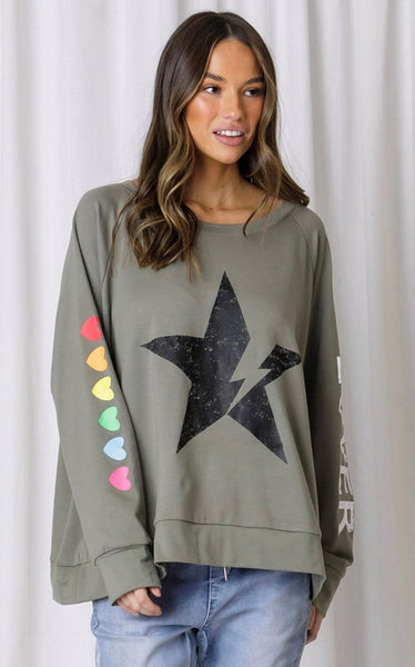 Love Lily the Label - Maison Heart Sleeve Sweat | Olive