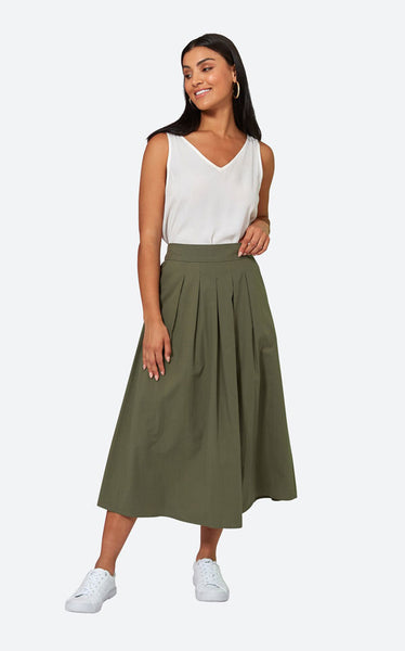 Eb & Ive - Studio Pleat Skirt | Khaki