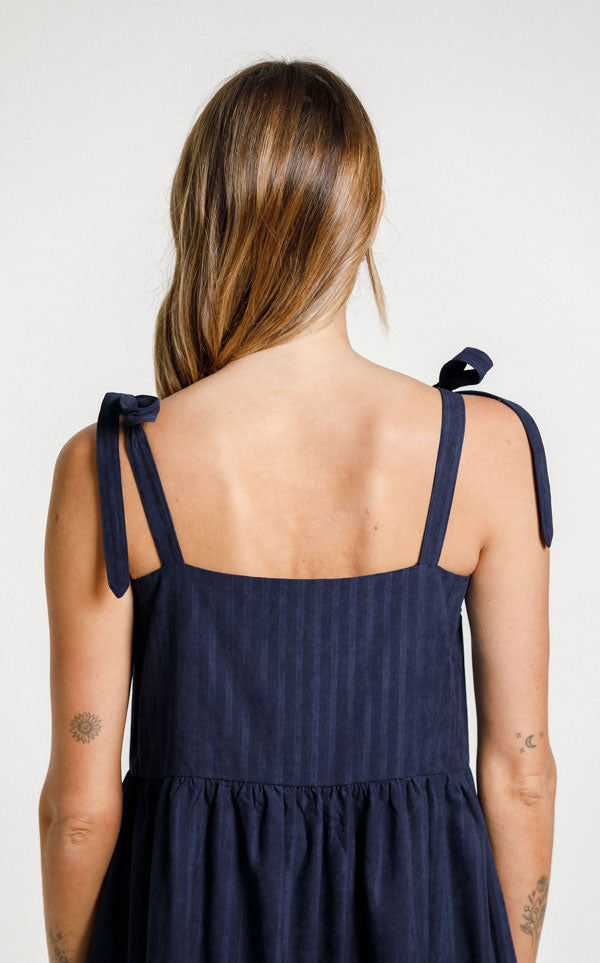 Thing Thing - Tie Up Zig Dress | Slinky Navy