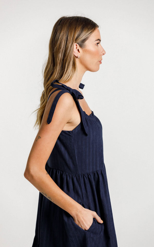 Thing Thing - Tie Up Zig Dress | Slinky Navy