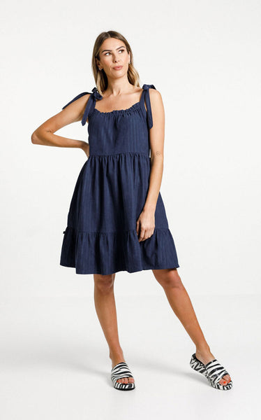 Thing Thing - Tie Up Zig Dress | Slinky Navy