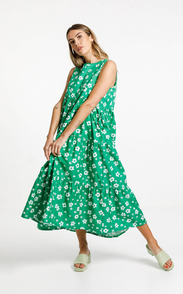 Thing Thing - Twirling Dress | Green/White Garden