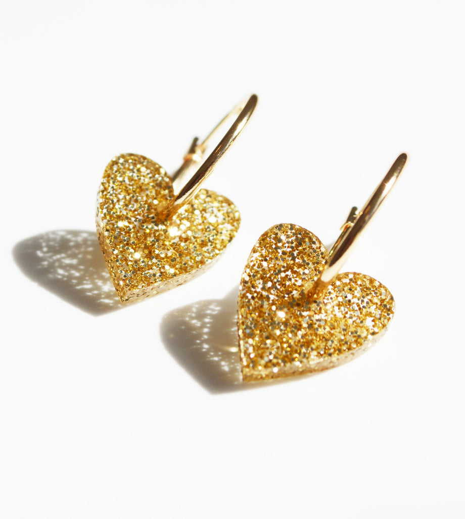 Hagen + Co - Mini Heart Earrings | Gold Glitter