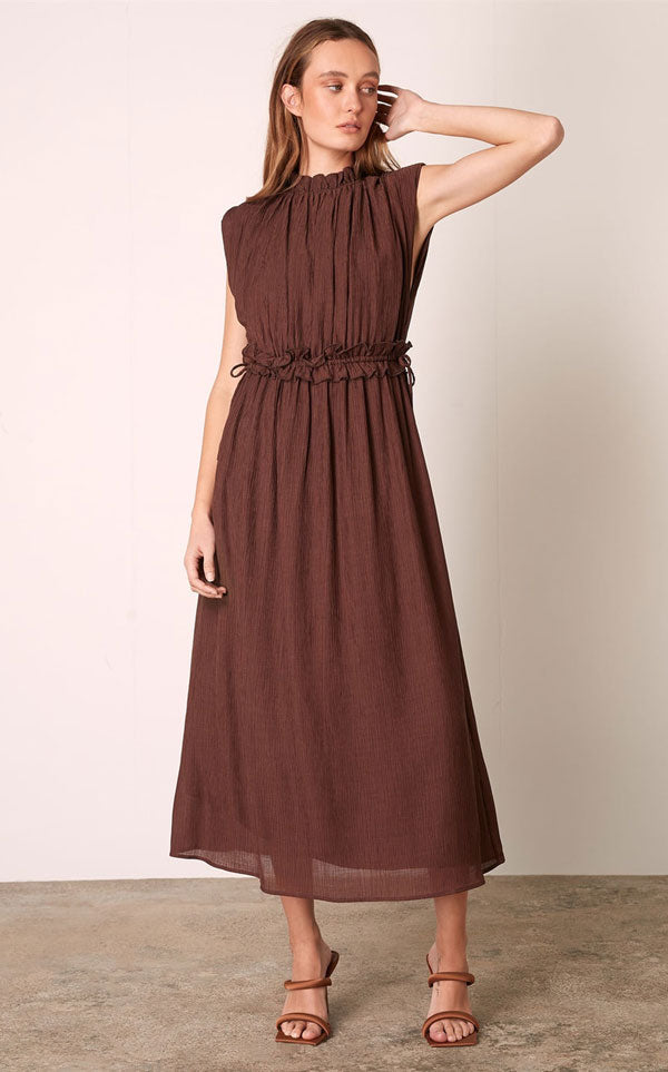 ESMAEE - IN THE ARCH MIDI DRESS - CHOCOLATE
