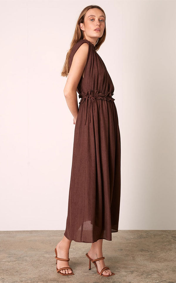 ESMAEE - IN THE ARCH MIDI DRESS - CHOCOLATE